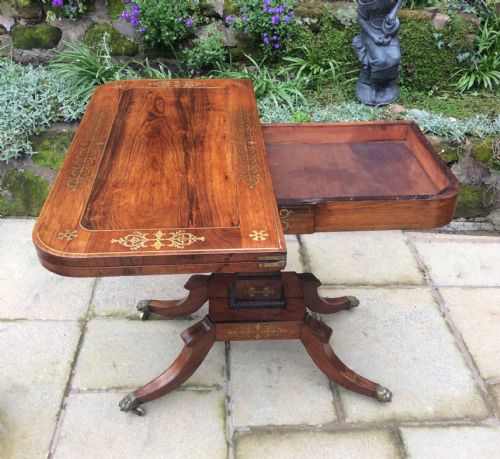 REGENCY ROSEWOOD BRASS INLAID CARD TABLE - ADDITIONAL PHOTO 5