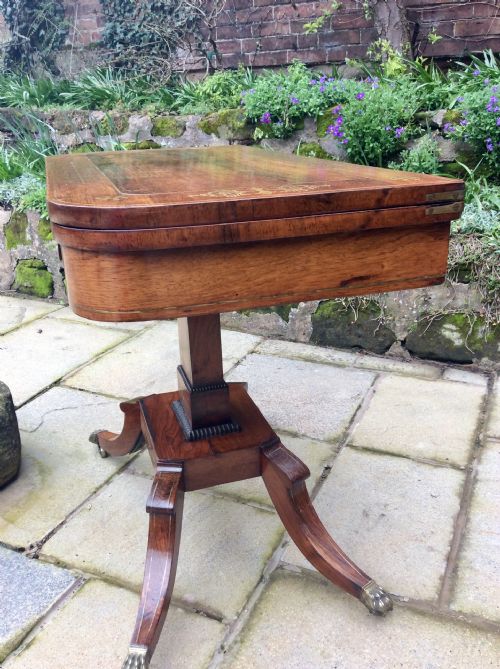 REGENCY ROSEWOOD BRASS INLAID CARD TABLE - ADDITIONAL PHOTO 6