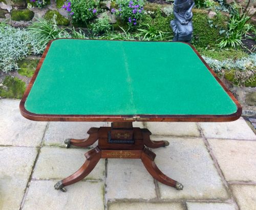 REGENCY ROSEWOOD BRASS INLAID CARD TABLE - ADDITIONAL PHOTO 7