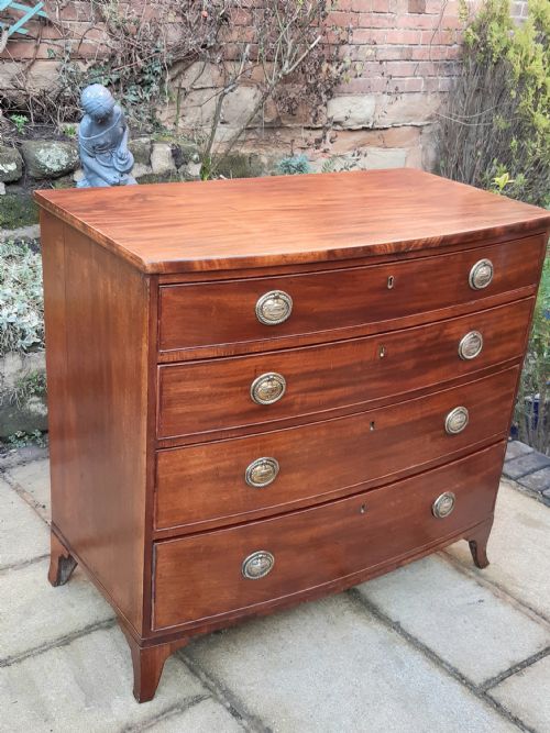 SUPER SMALL REGENCY MAHOGANY BOW FRONT CHEST OF DRAWERS - ADDITIONAL PHOTO 1