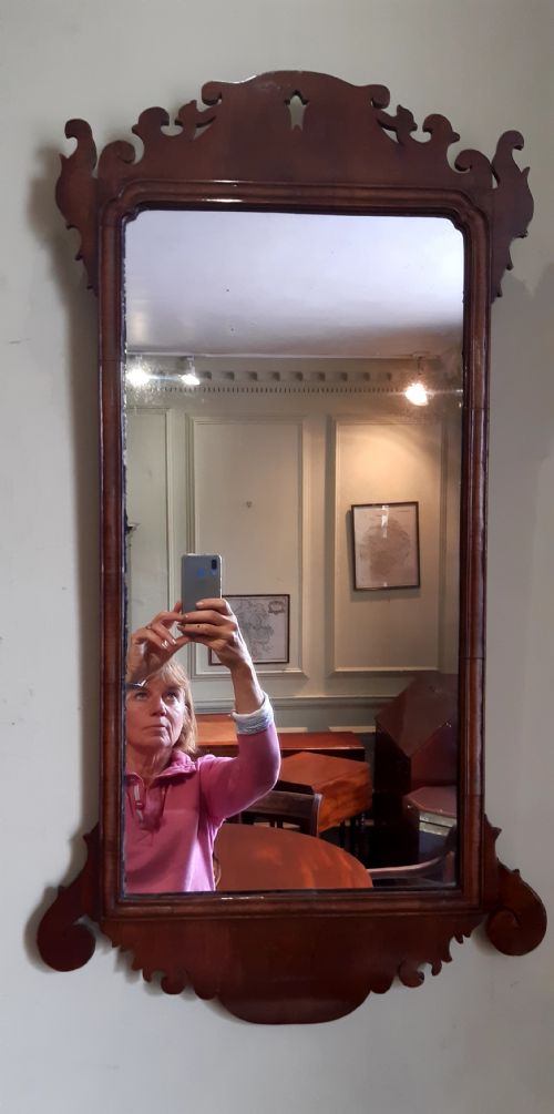 georgian walnut fretwork wall mirror - CATEGORY: ANTIQUE MIRRORS - DATED GEORGIAN