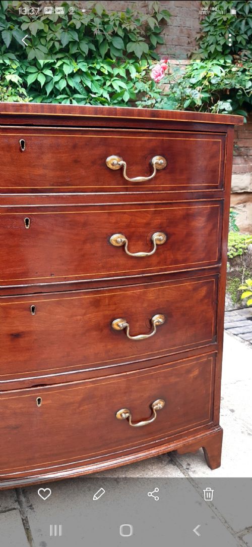 GEORGIAN BOW FRONT MAHOGANY CHEST OF DRAWERS - ADDITIONAL PHOTO 4