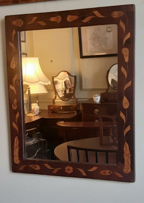 inlaid mahogany wall mirror - CATEGORY: ANTIQUE MIRRORS - DATED 19TH CENTURY