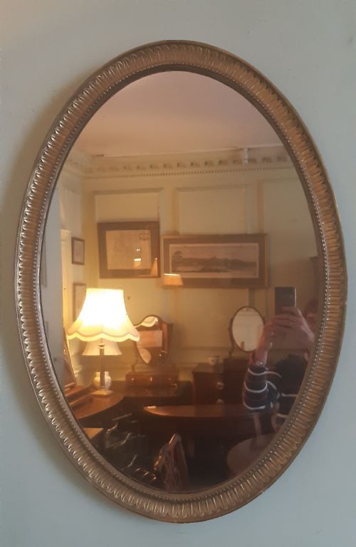 oval gilt wall mirror 19th c - CATEGORY: ANTIQUE MIRRORS - DATED VICTORIAN