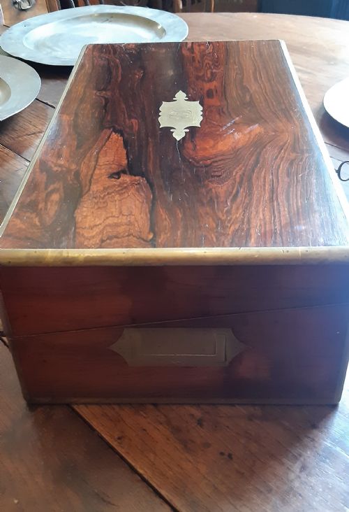 EXQUISITE ROSEWOOD BRASS BOUND WRITING BOX - ADDITIONAL PHOTO 11