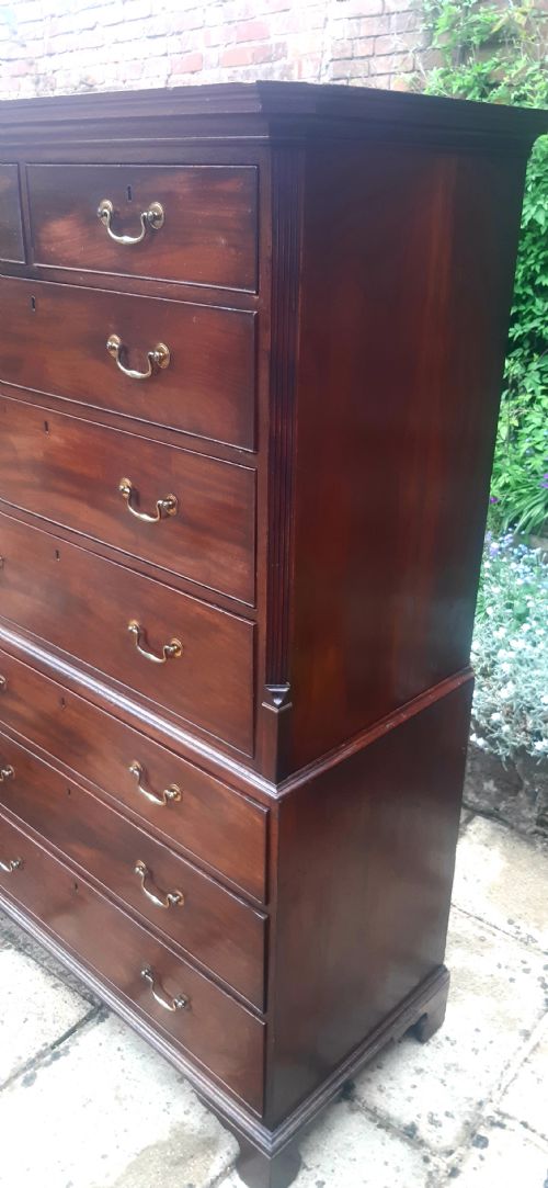 LOVELY GEORGIAN MAHOGANY TALLBOY CHEST ON CHEST - ADDITIONAL PHOTO 3