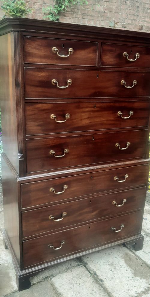 LOVELY GEORGIAN MAHOGANY TALLBOY CHEST ON CHEST - ADDITIONAL PHOTO 2