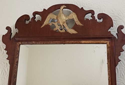 GEORGIAN MAHOGANY FRETWORK WALL MIRROR WITH HOHO BIRD - ADDITIONAL PHOTO 1