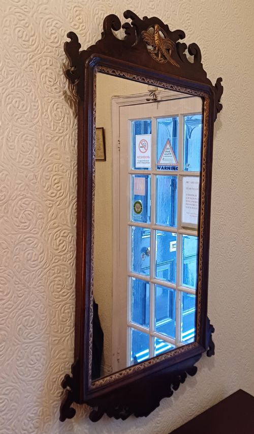A LARGE FRET FRETCUT MAHOGANY WALL MIRROR CHIPPENDALE GEORGIAN - ADDITIONAL PHOTO 3