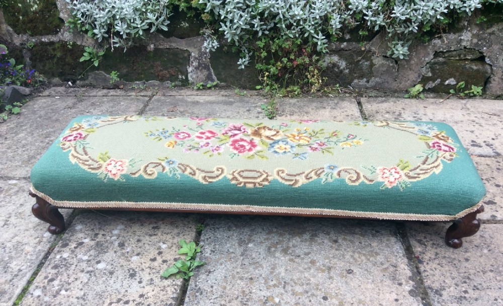 Victorian long footstool or fender stool
