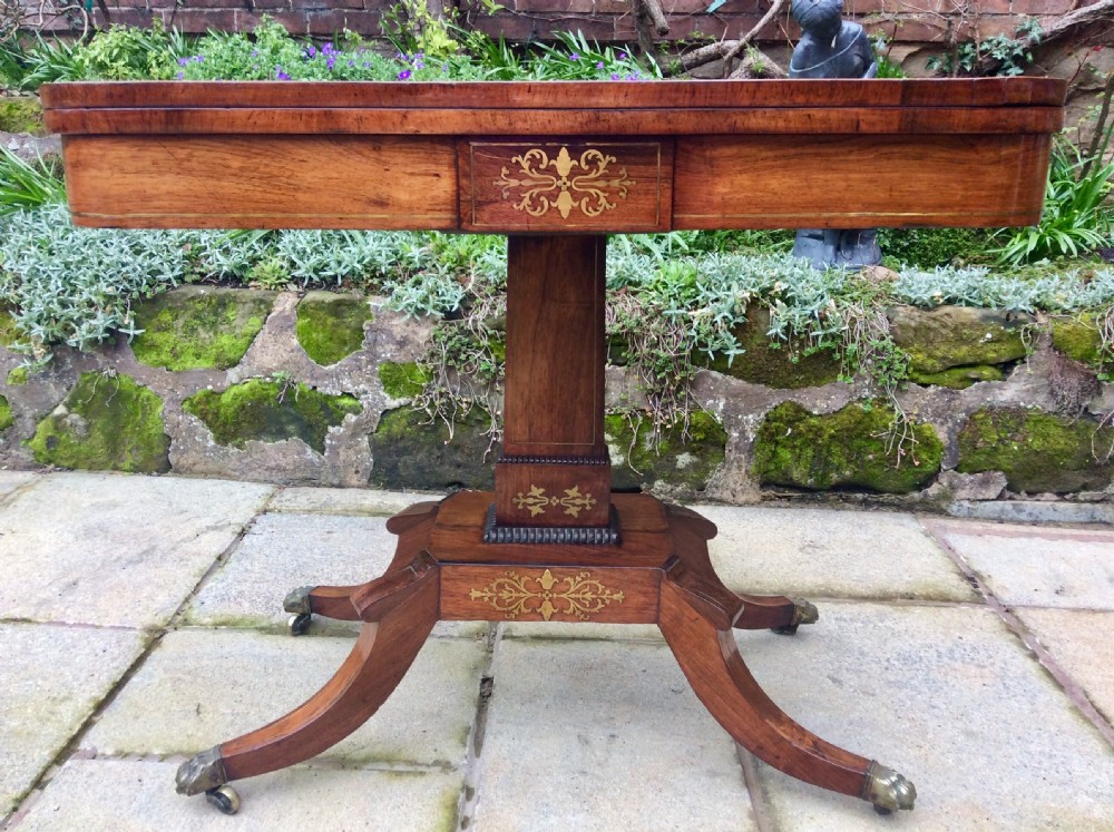Regency, rosewood, brass inlaid card table View II