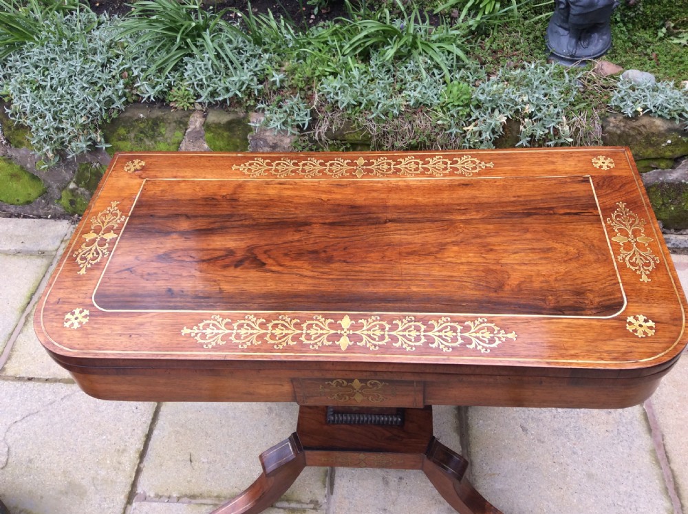 Regency, rosewood, brass inlaid card table View IV