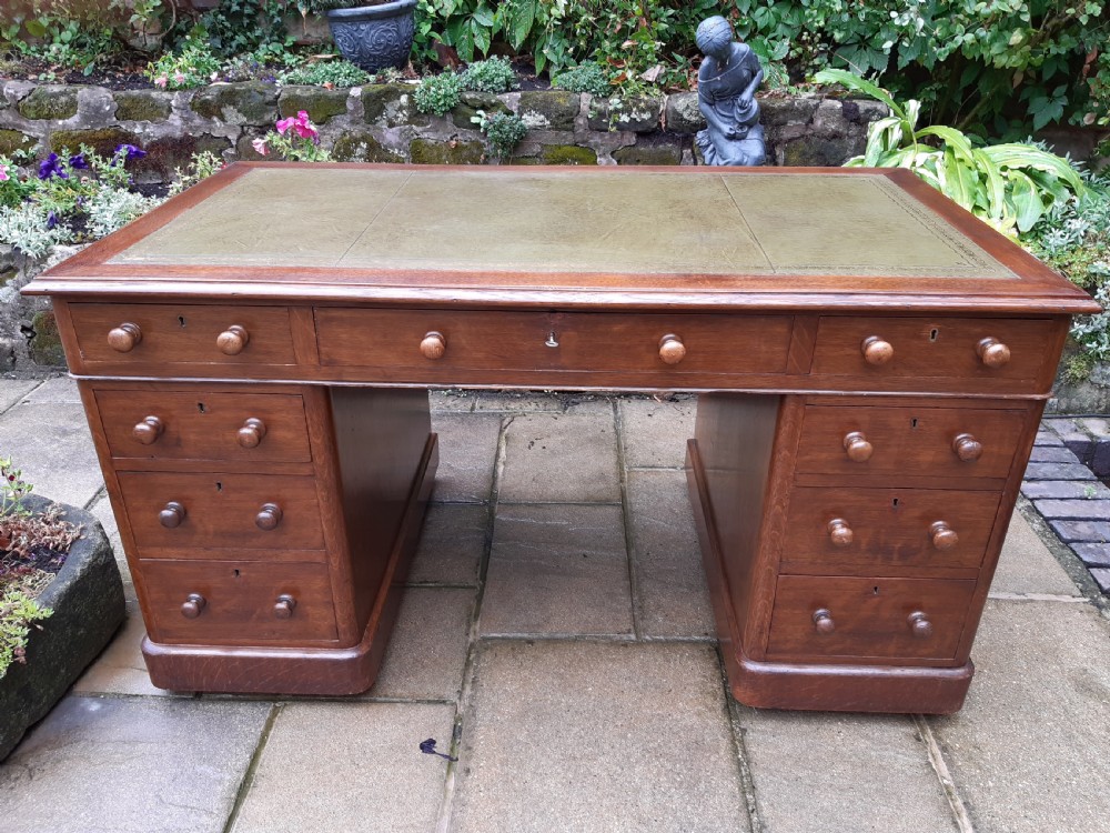 Large oak pedestal desk View II