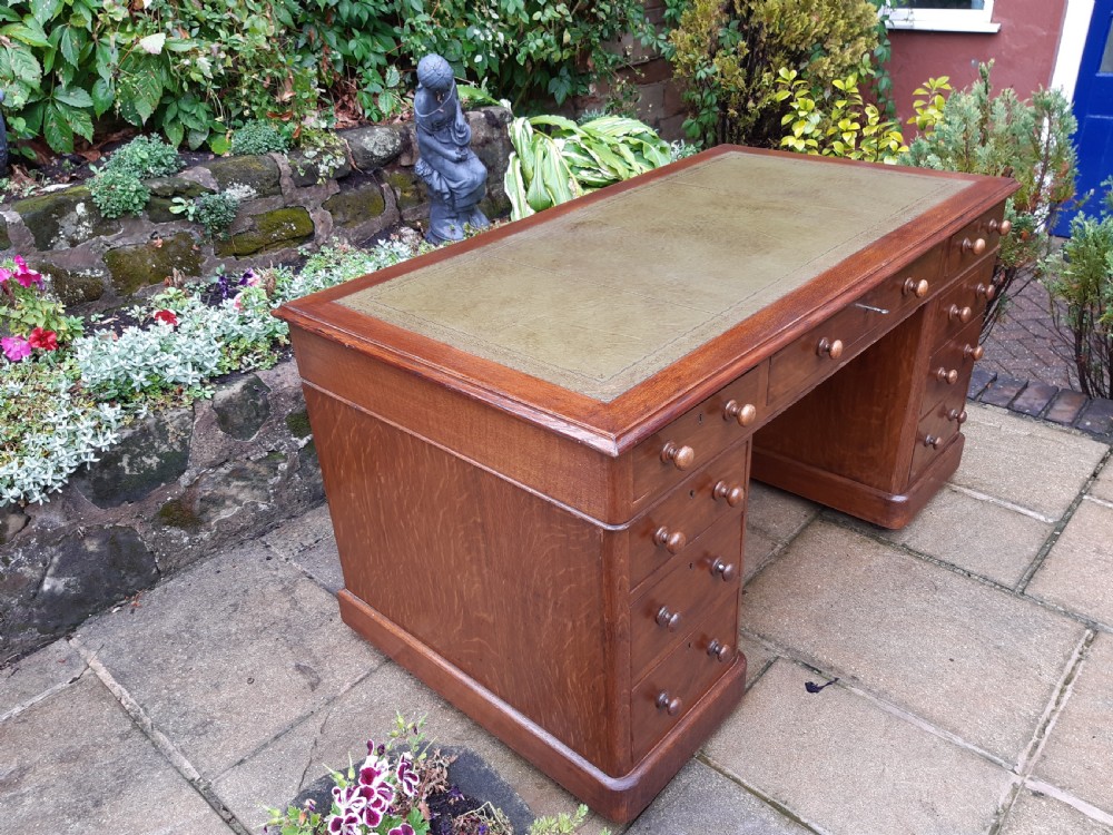 Large oak pedestal desk View IV