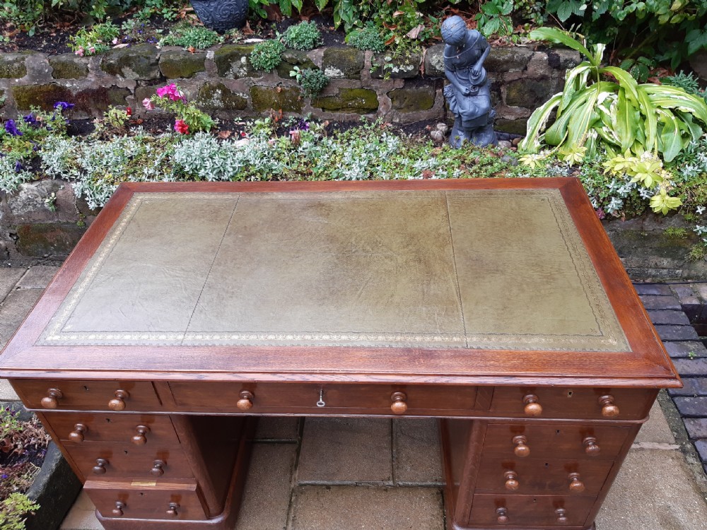 Large oak pedestal desk View V