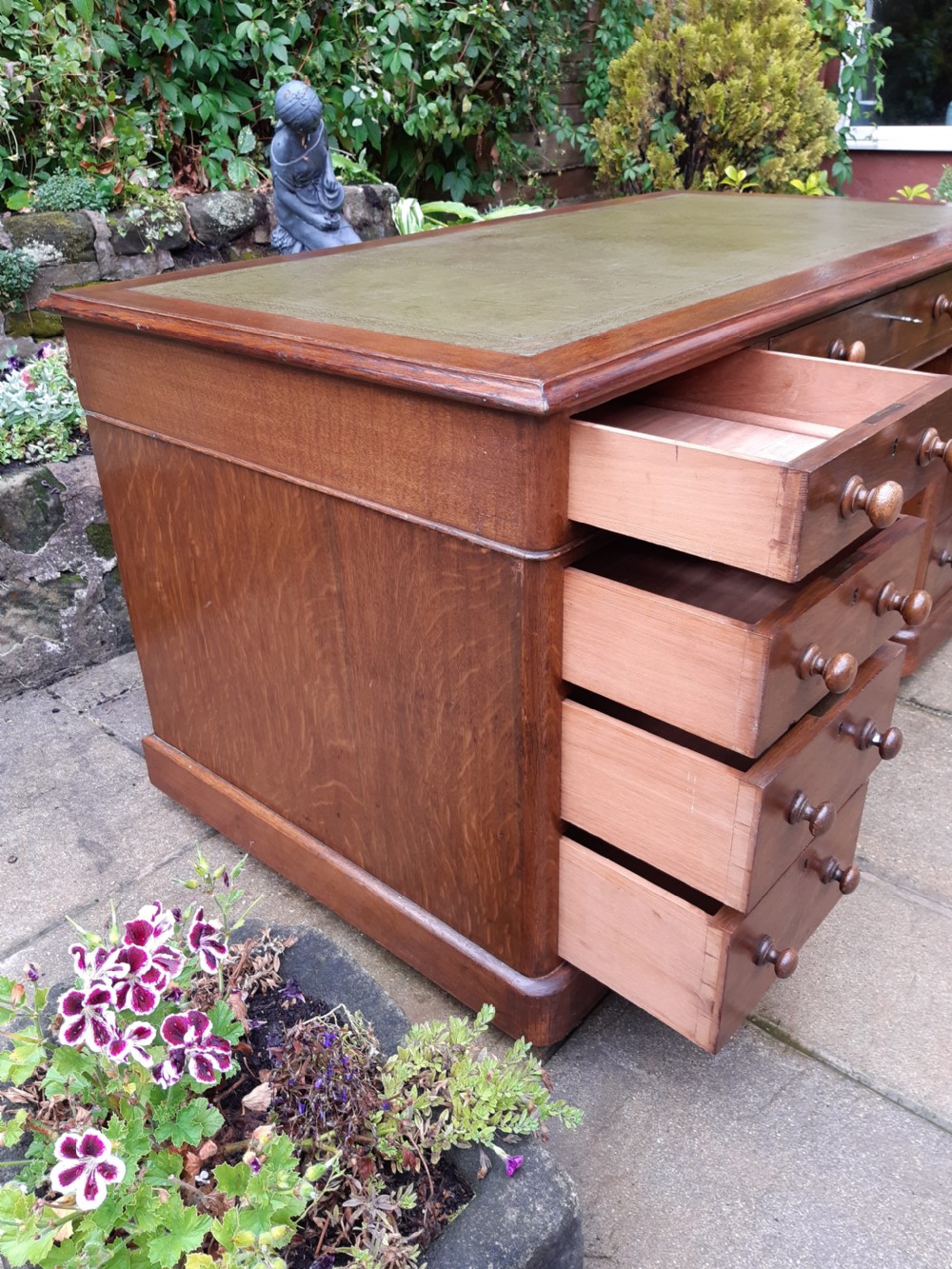 Large oak pedestal desk View IX