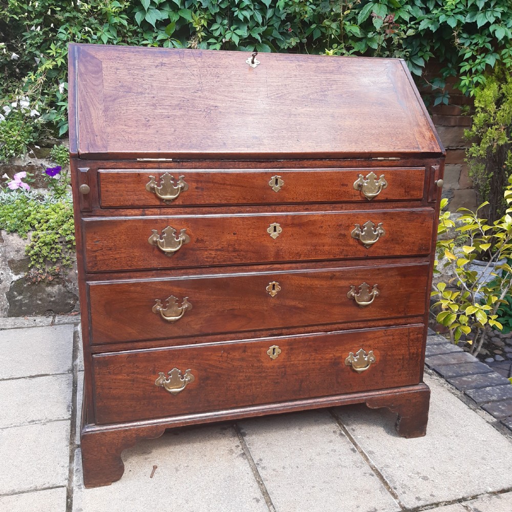 Early Georgian mahogany bureau writing desk View II
