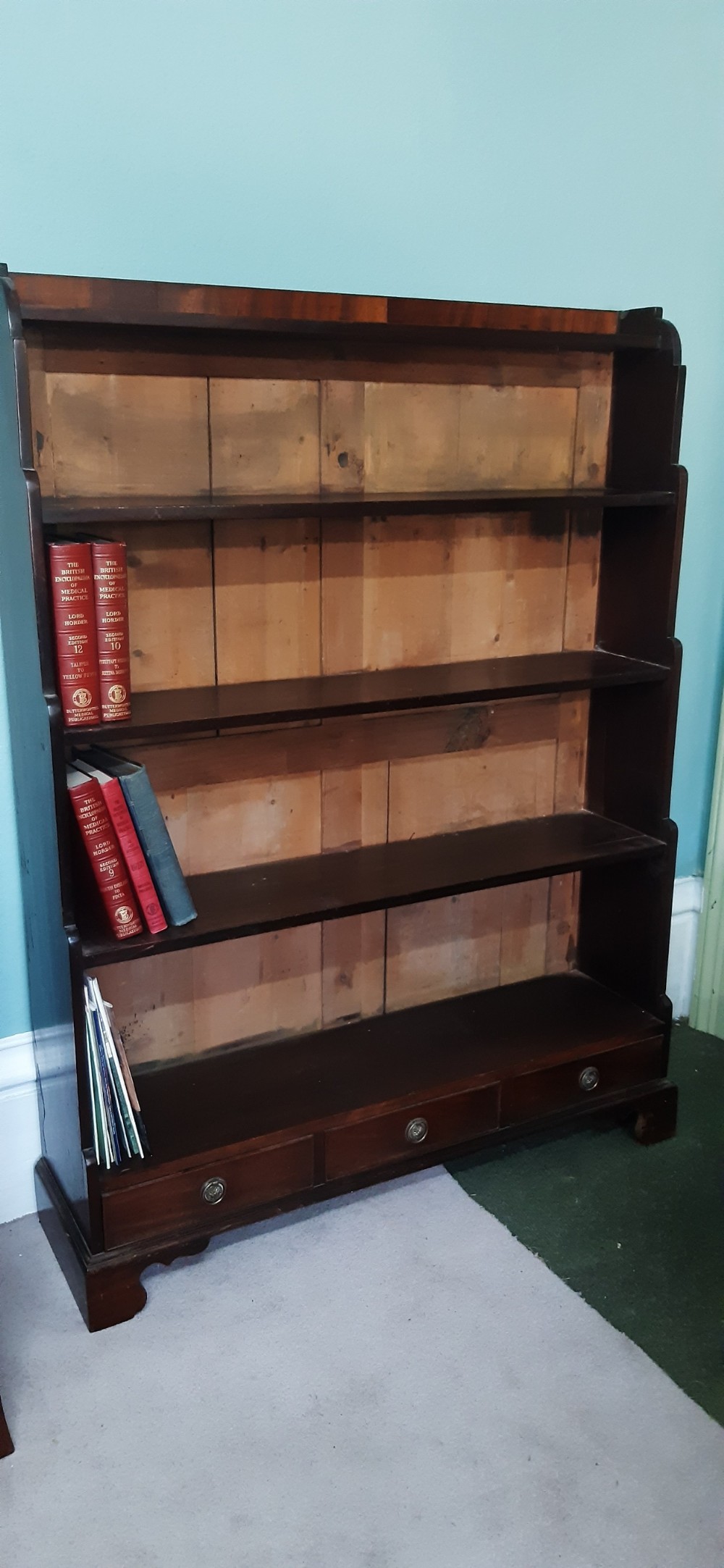 Mahogany waterfall open bookcase 