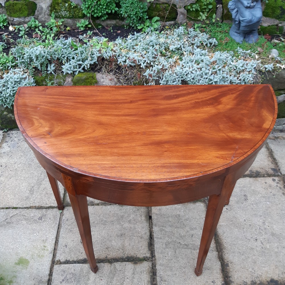 Georgian demi lune inlaid card table View II