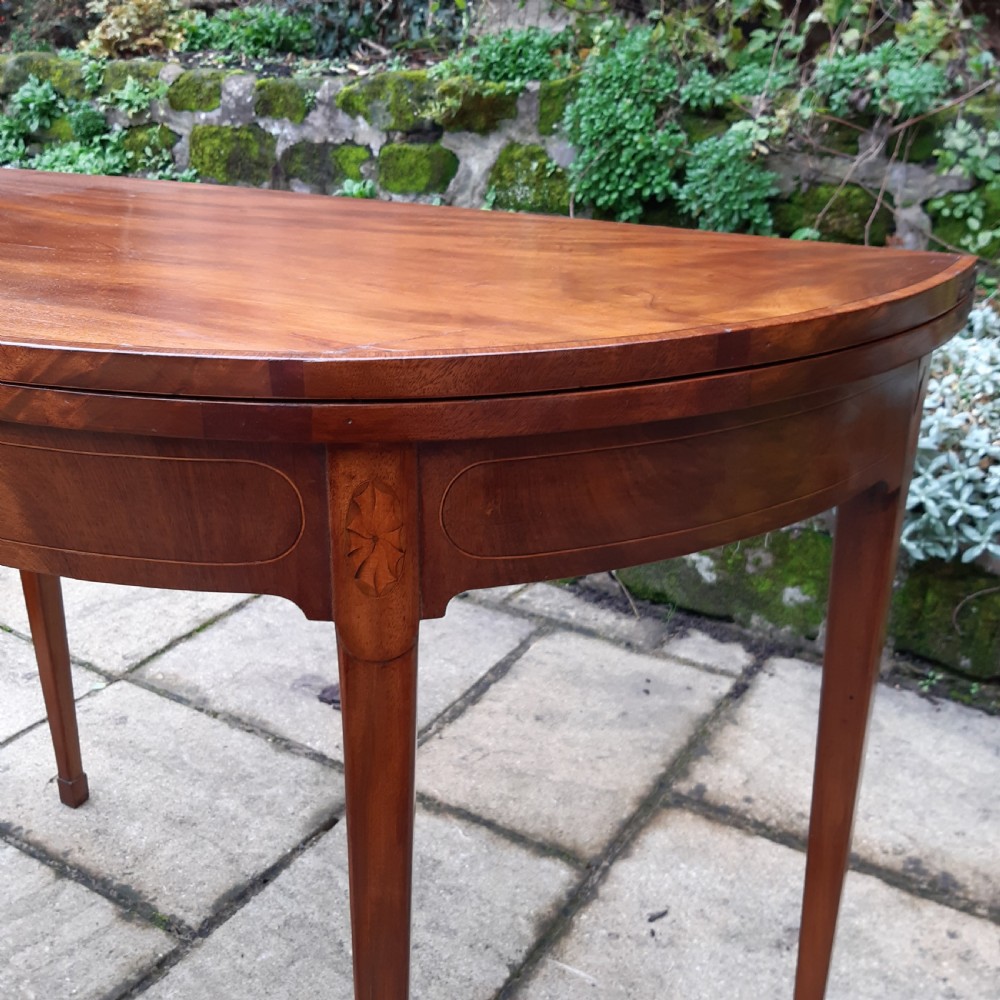Georgian demi lune inlaid card table View XI