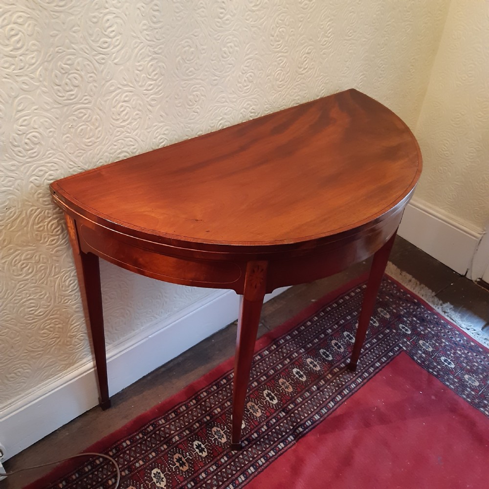 Georgian demi lune inlaid card table View XII