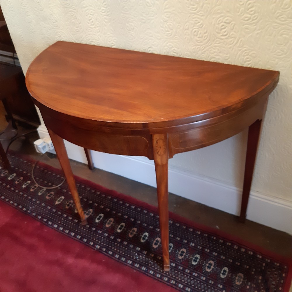 Georgian demi lune inlaid card table View XIII