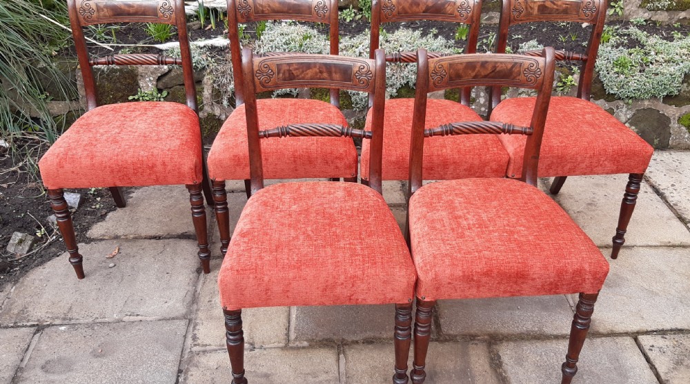 Beautiful set of six mahogany Regency dining chairs View II
