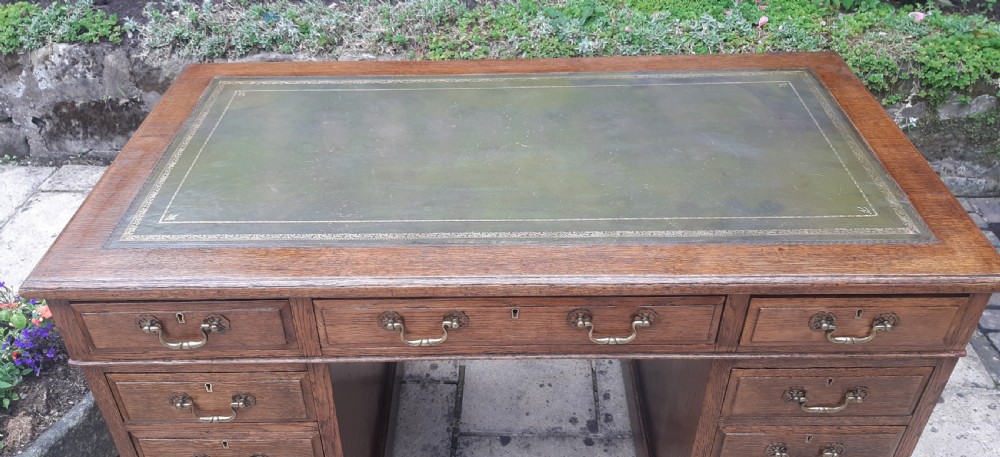 Victorian oak pedestal desk View II