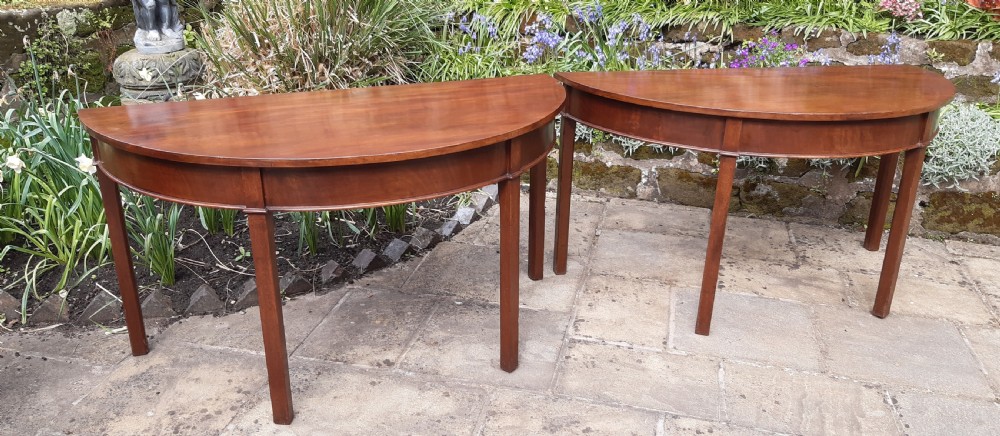 Pair of large demi lune tables mahogany Georgian  View II