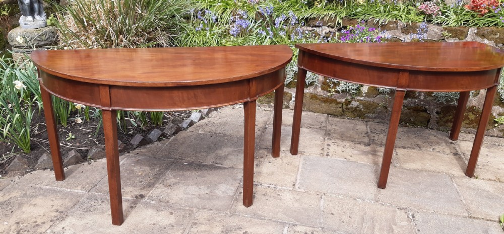 Pair of large demi lune tables mahogany Georgian  View III