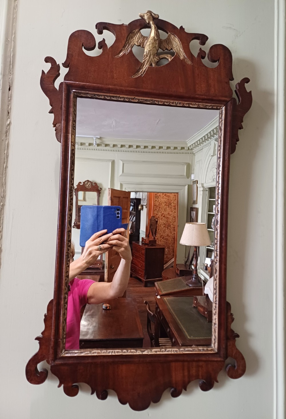 Georgian mahogany fretwork hoho bird wall mirror 