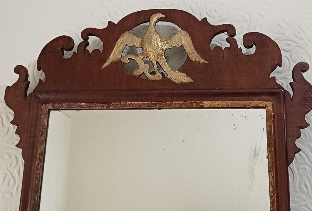 Georgian mahogany fretwork wall mirror with hoho bird View II