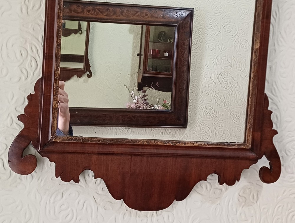 Georgian mahogany fretwork wall mirror with hoho bird View III