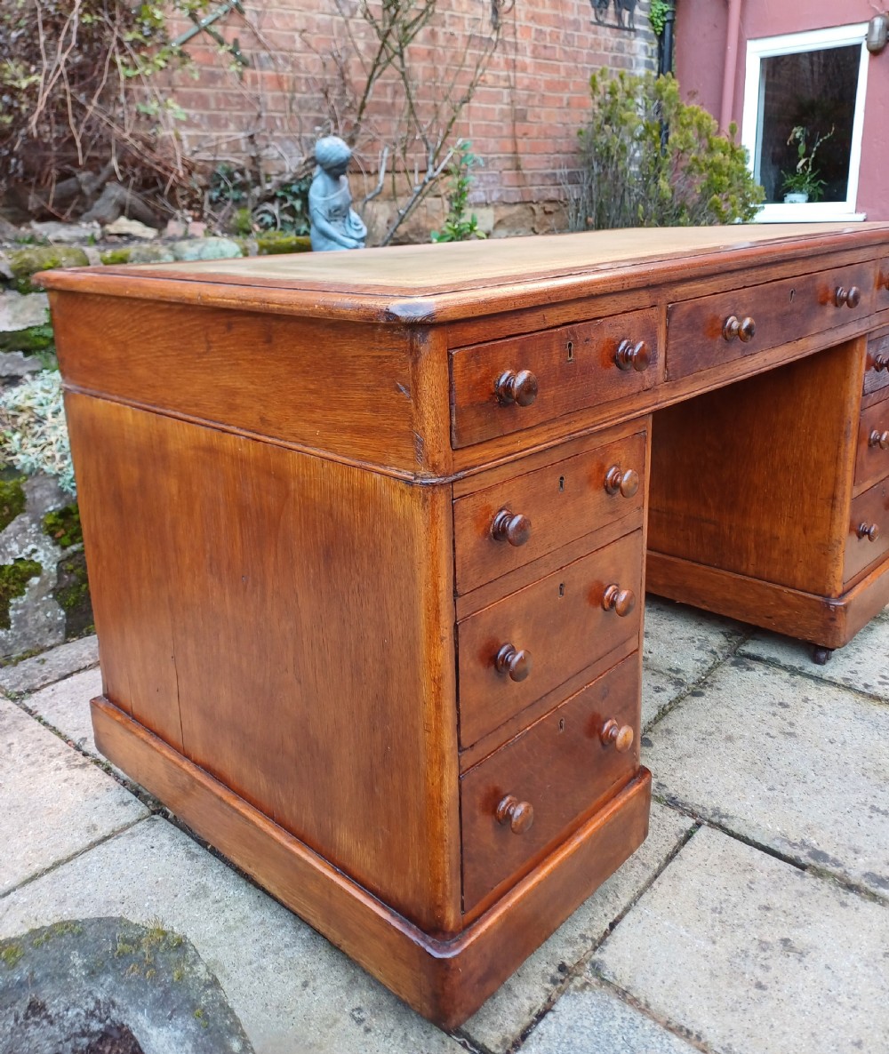 Oak pedestal desk Victorian View V