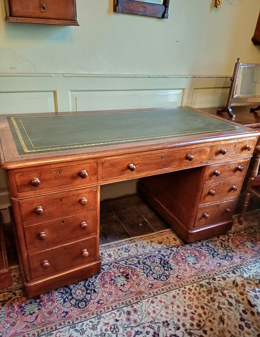 Oak pedestal desk Victorian View X
