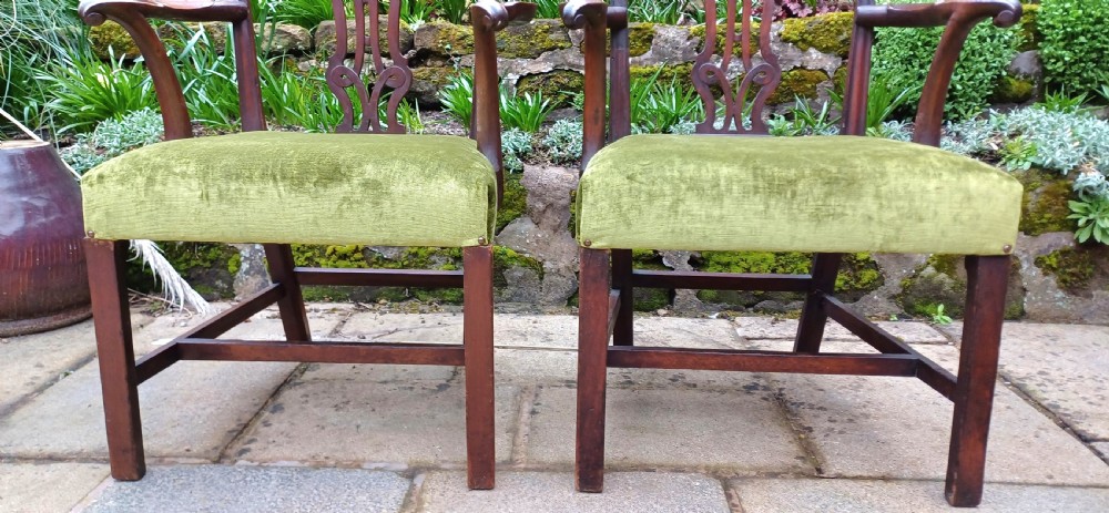 Pair of Georgian mahogany armchairs. Chippendale style.  View III