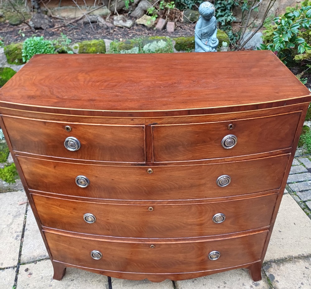 Georgian mahogany bow fronted front chest of drawers  View II