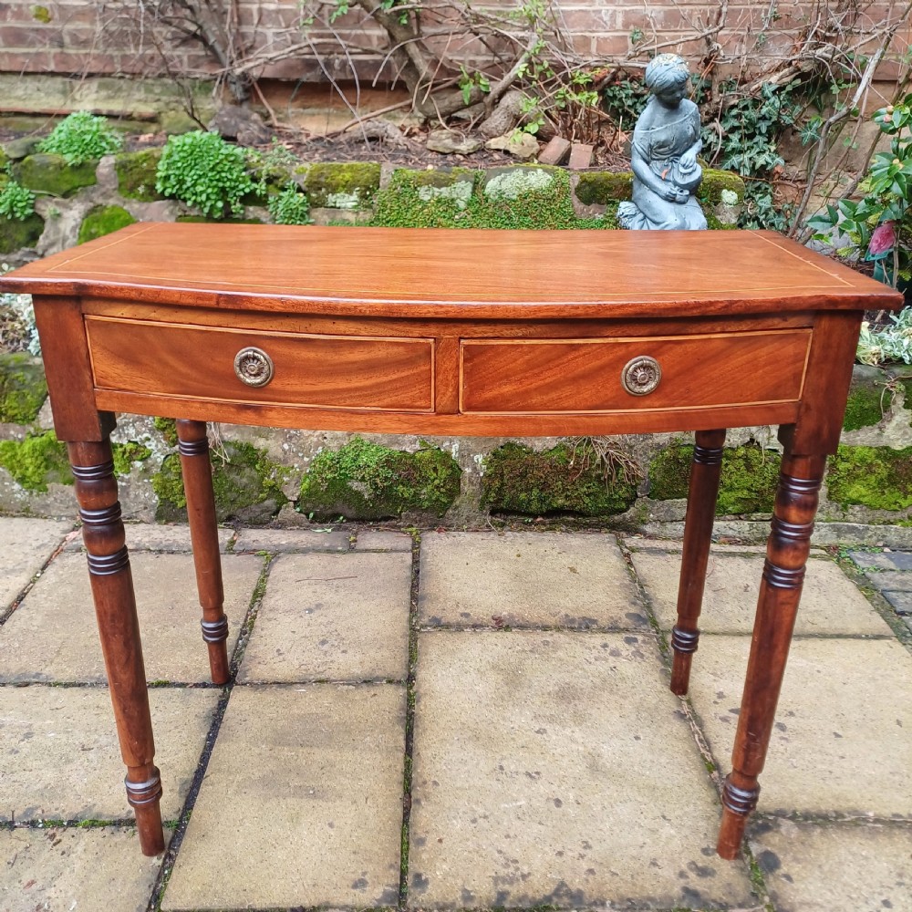 Elegant side, dressing, writing table mahogany Regency bow fronted 