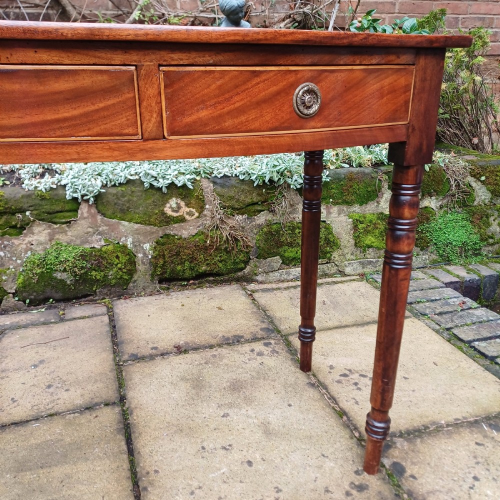 Elegant side, dressing, writing table mahogany Regency bow fronted  View IV