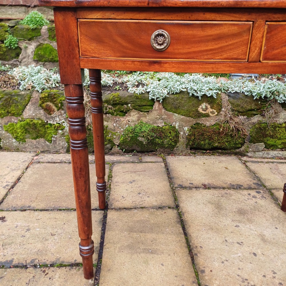 Elegant side, dressing, writing table mahogany Regency bow fronted  View V
