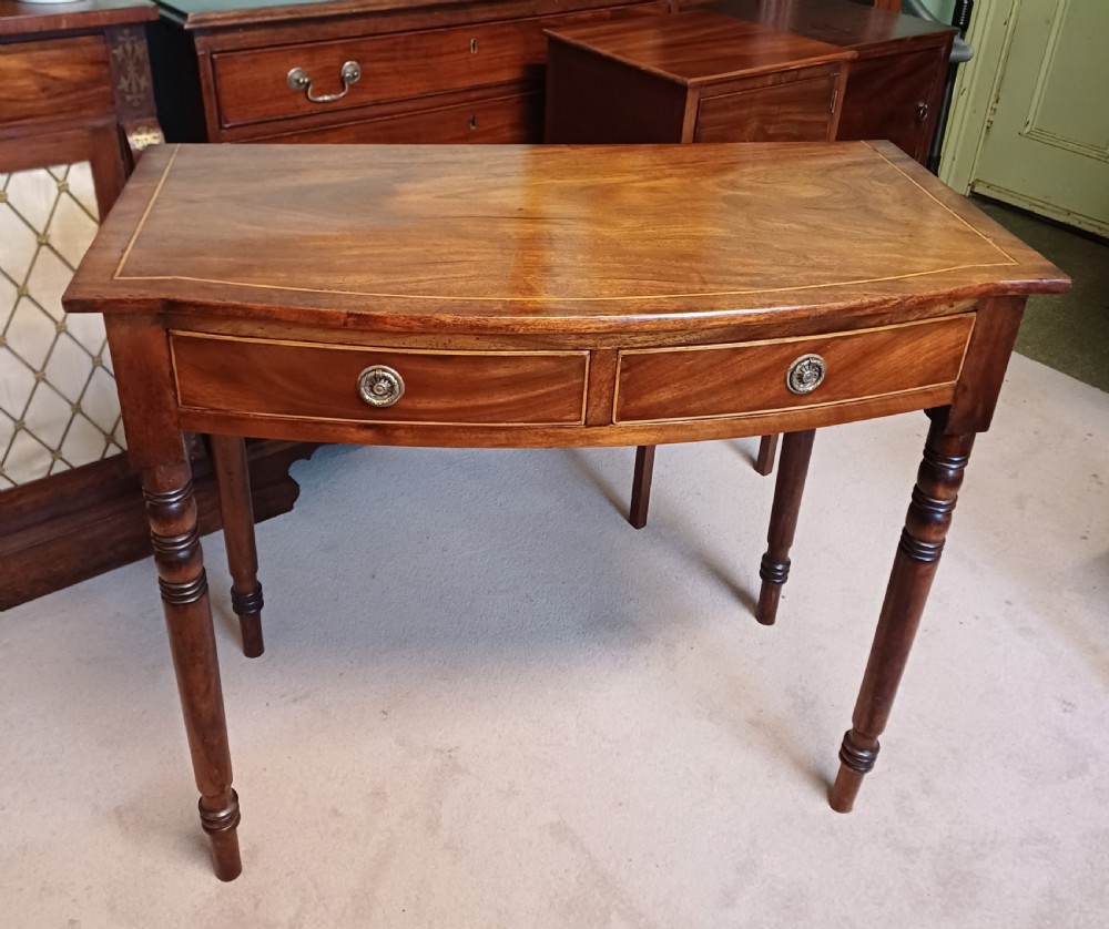 Elegant side, dressing, writing table mahogany Regency bow fronted  View VI