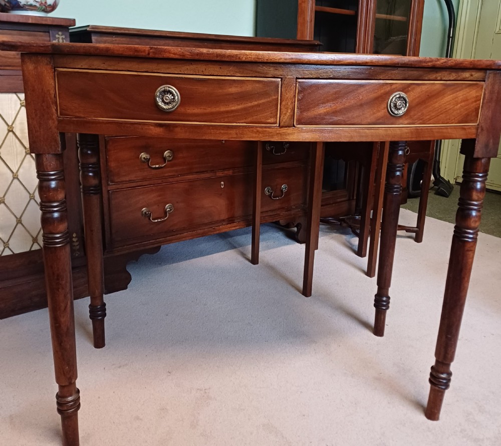 Elegant side, dressing, writing table mahogany Regency bow fronted  View VII