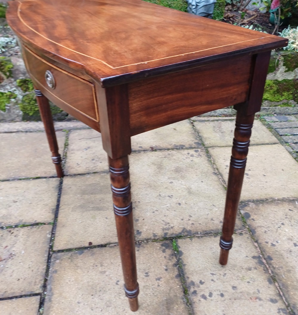 Elegant side, dressing, writing table mahogany Regency bow fronted  View VIII