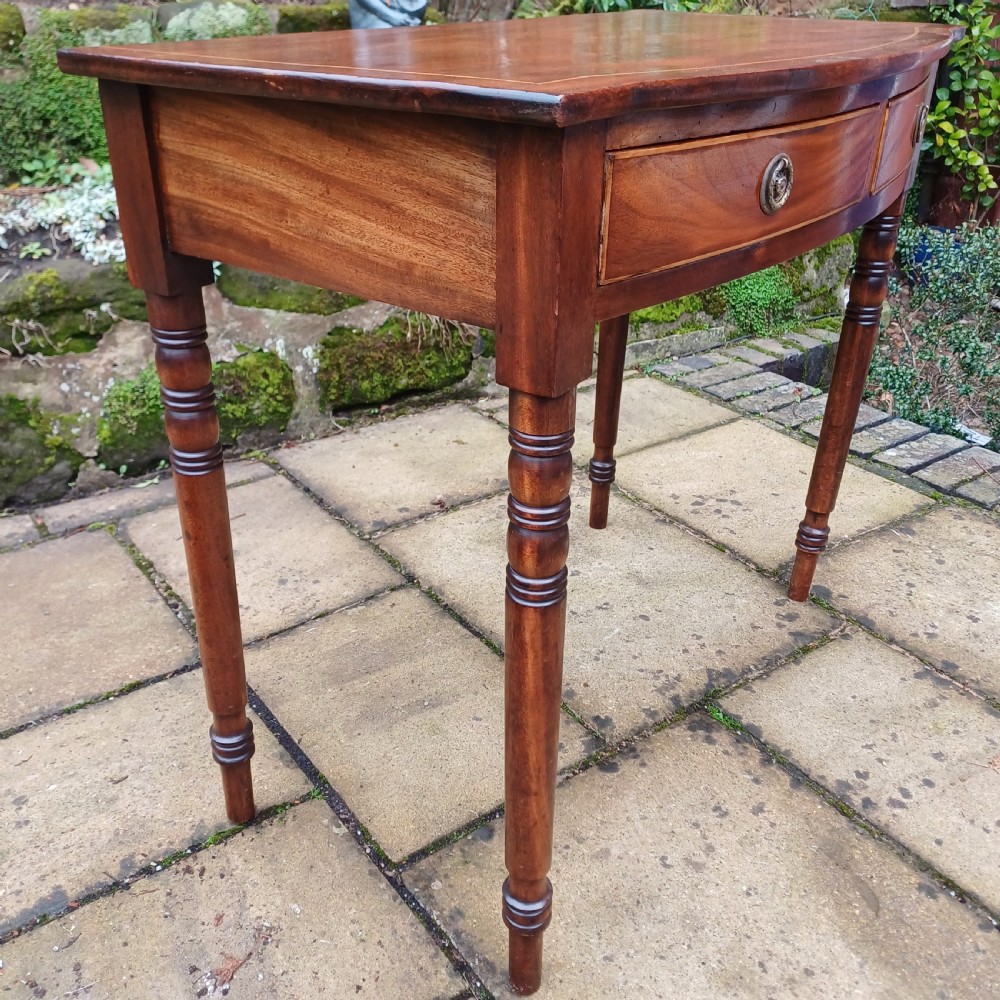 Elegant side, dressing, writing table mahogany Regency bow fronted  View IX
