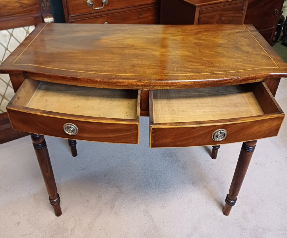 Elegant side, dressing, writing table mahogany Regency bow fronted  View X