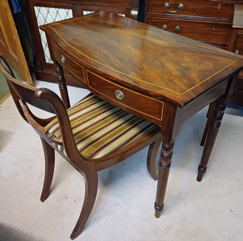 Elegant side, dressing, writing table mahogany Regency bow fronted  View XI