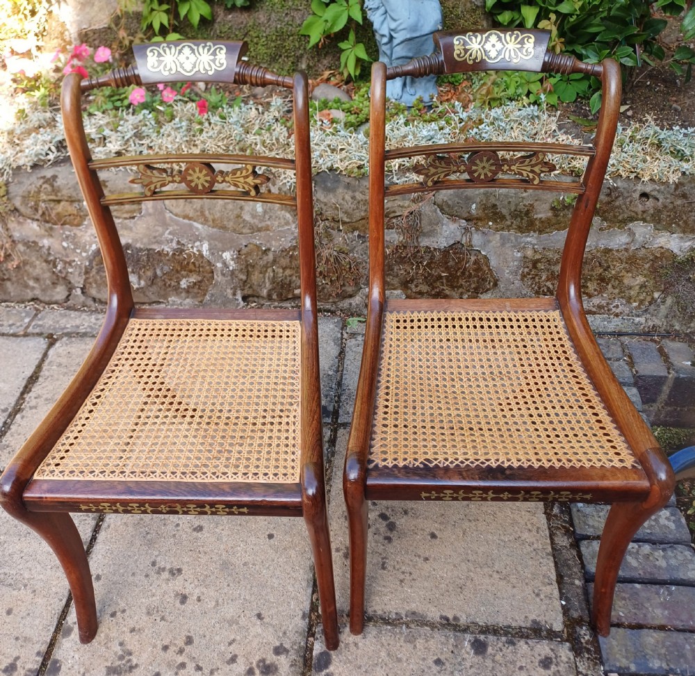 Pair Regency brass inlaid rosewood chairs