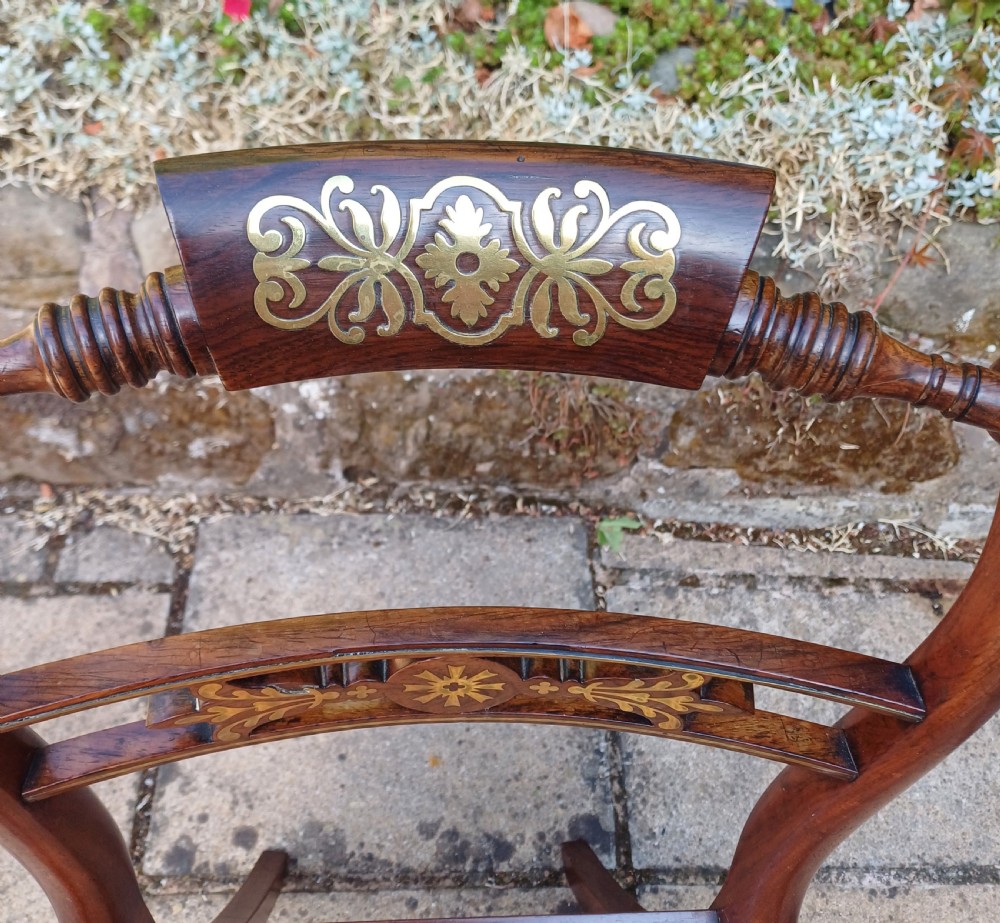 Pair Regency brass inlaid rosewood chairs View II