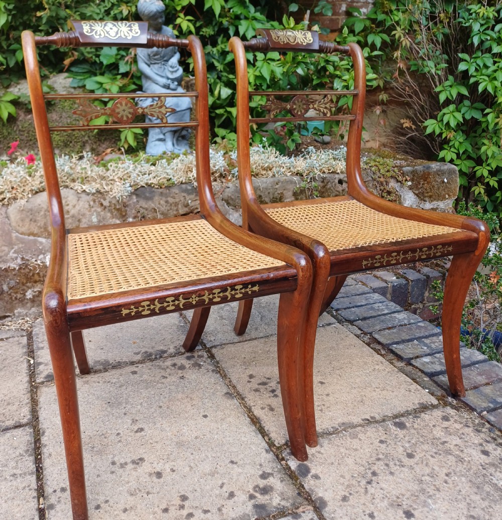 Pair Regency brass inlaid rosewood chairs View III