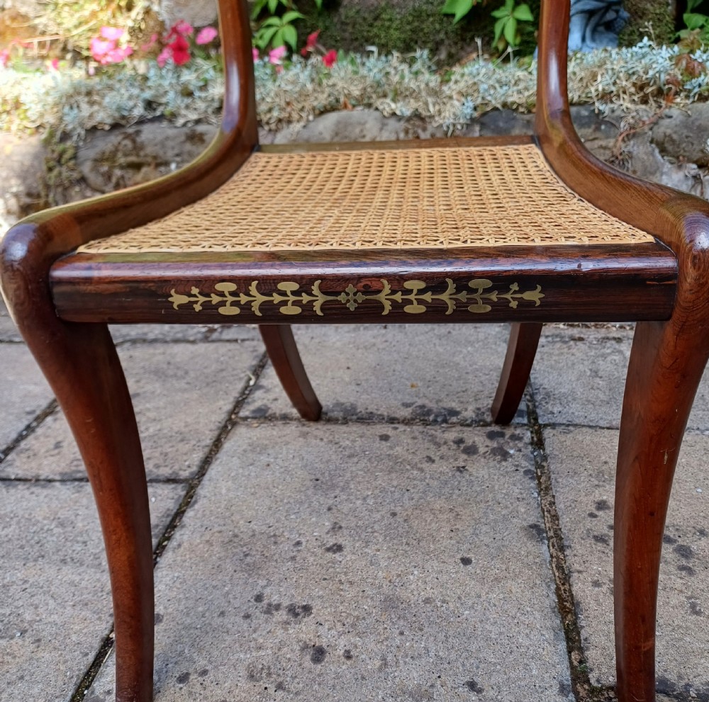 Pair Regency brass inlaid rosewood chairs View IV